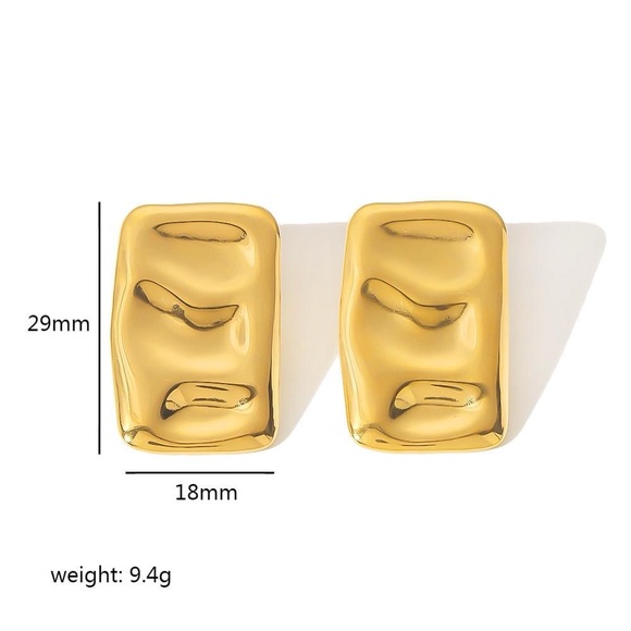 18K Gold Plated Rectangular Earrings*High Gloss Design*Tarnish Free Jewelry - Picture 7 of 8